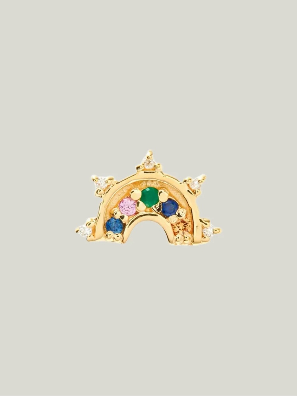 10K Gold Diamond, Emerald & Sapphire Rainbow Stud Single Earring